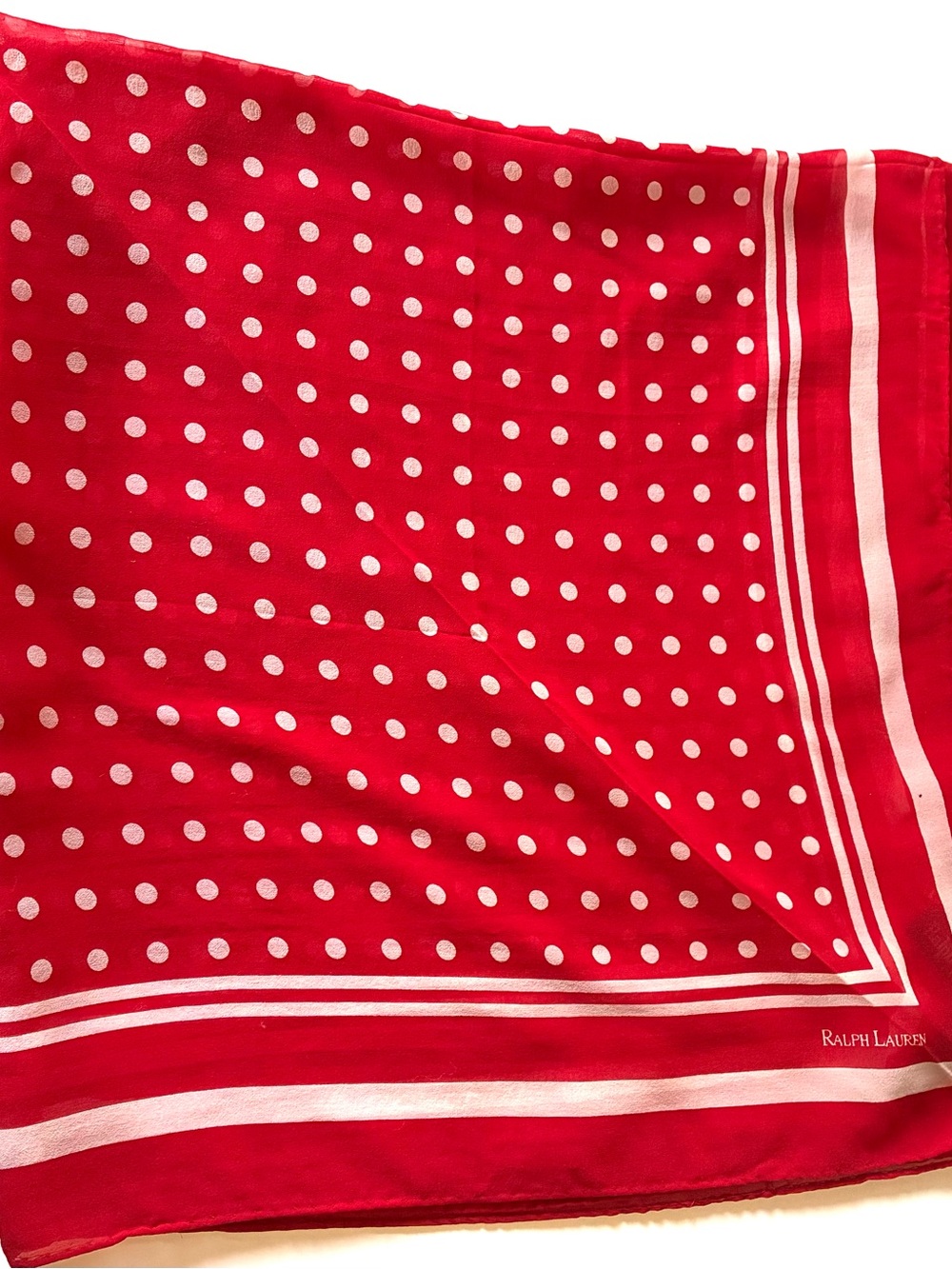 Ralph Lauren 100% Silk Scarf Red White Polka Dot 33” Square Designer